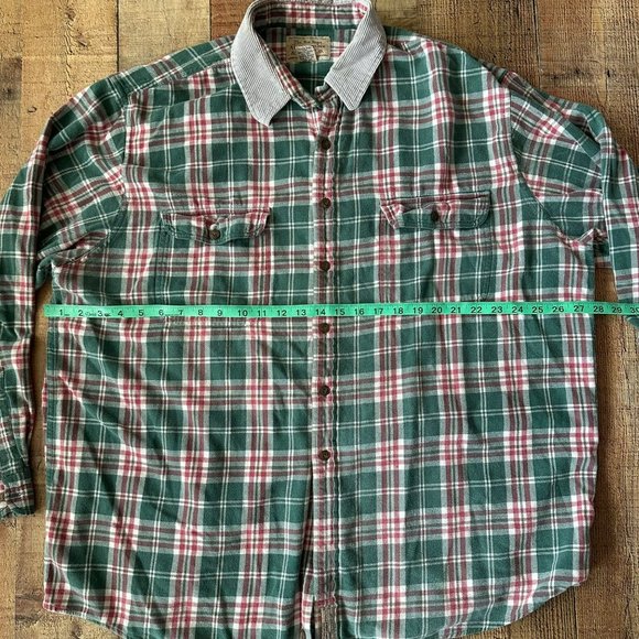 Abercrombie & Fitch Vintage Mens XL Green Plaid Button-Up Shirt Corduroy Collar - Picture 2 of 7